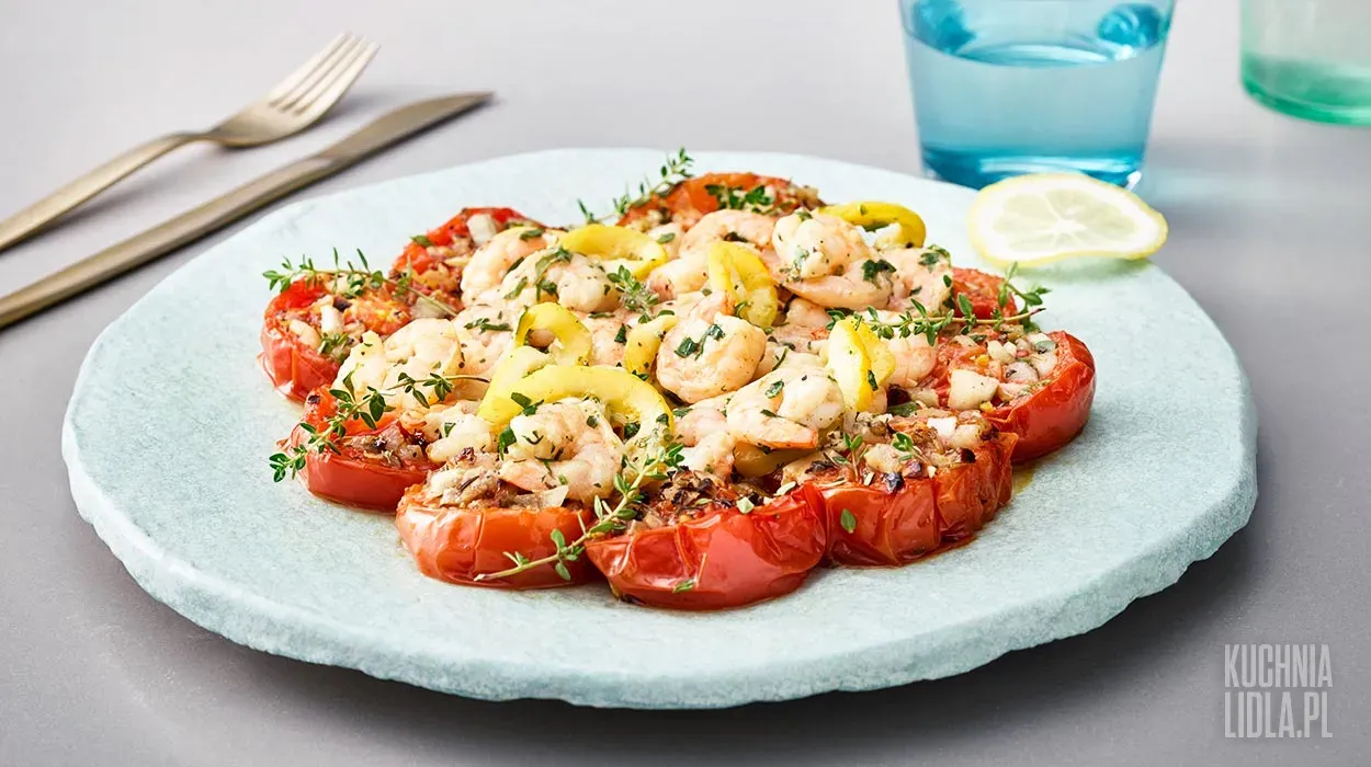 Krewetki zapiekane w pomidorach Krewetki zapiekane w pomidorach